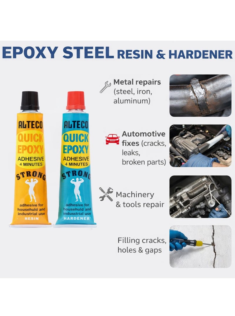 Alteco Quick Epoxy Adhesive 4 Minutes – 2 Part Epoxy Resin & Hardener Strong Metal Glue for Steel, Iron, Aluminum, Plastic, Concrete & Stone | Fast Setting Heavy Duty Repair Adhesive - Image 2