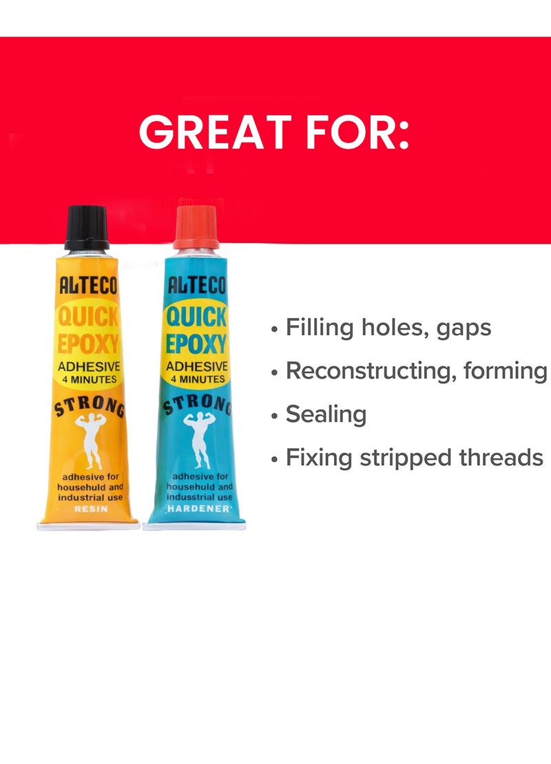 Alteco Quick Epoxy Adhesive 4 Minutes – 2 Part Epoxy Resin & Hardener Strong Metal Glue for Steel, Iron, Aluminum, Plastic, Concrete & Stone | Fast Setting Heavy Duty Repair Adhesive - Image 4