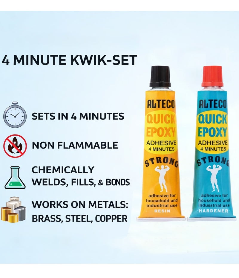 Alteco Quick Epoxy Adhesive 4 Minutes – 2 Part Epoxy Resin & Hardener Strong Metal Glue for Steel, Iron, Aluminum, Plastic, Concrete & Stone | Fast Setting Heavy Duty Repair Adhesive - Image 5