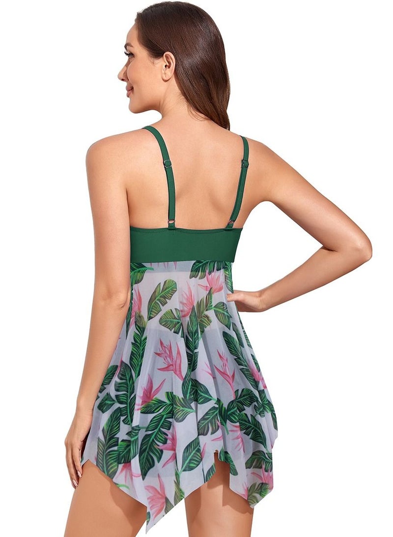 Loquat Green Leaf Pattern Slimming Skirt Bikini Split Swimsuit - Image 3