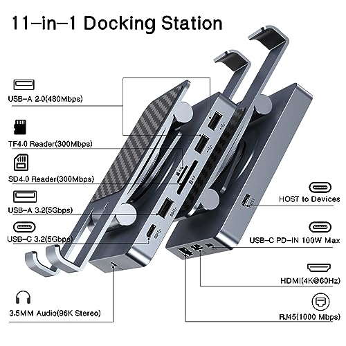NewQ 360° Rotating USB C Docking Station for iPad Pro, Tablet, Samsung, Steam Deck, ROG Ally, Legion Go, Msi Claw, etc, 11-in-1 with SD TF 4.0 Reader, 4K@60Hz HDMI, RJ45, Audio, USB A, USB C - Image 2