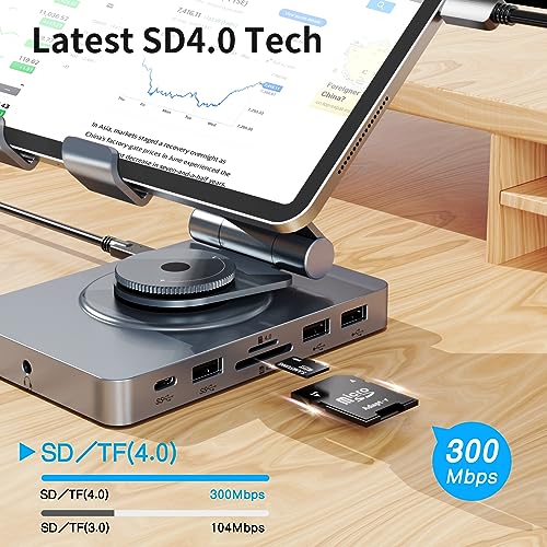 NewQ 360° Rotating USB C Docking Station for iPad Pro, Tablet, Samsung, Steam Deck, ROG Ally, Legion Go, Msi Claw, etc, 11-in-1 with SD TF 4.0 Reader, 4K@60Hz HDMI, RJ45, Audio, USB A, USB C - Image 4