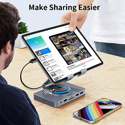 NewQ 360° Rotating USB C Docking Station for iPad Pro, Tablet, Samsung, Steam Deck, ROG Ally, Legion Go, Msi Claw, etc, 11-in-1 with SD TF 4.0 Reader, 4K@60Hz HDMI, RJ45, Audio, USB A, USB C - Image 5