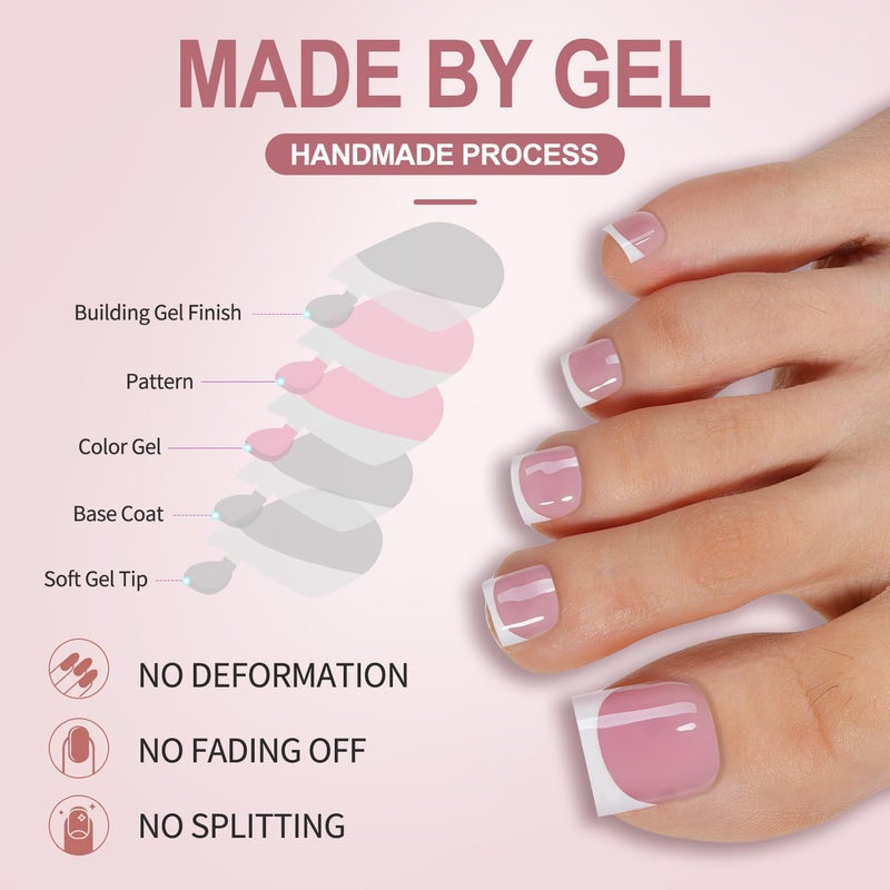 Misssix French Tip Press on Toe Nails, French Square Toe Nail Tips, Soft Gel False Toenail, Acrylic Soak off Fake Toe Nails for Women Nail Art DIY 15 Sizes - Image 4