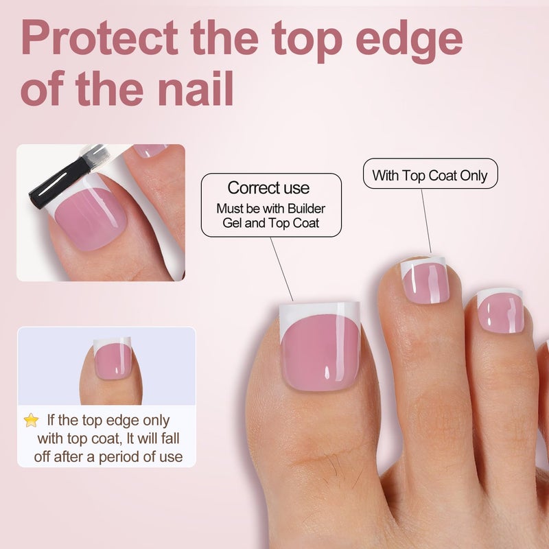 Misssix French Tip Press on Toe Nails, French Square Toe Nail Tips, Soft Gel False Toenail, Acrylic Soak off Fake Toe Nails for Women Nail Art DIY 15 Sizes - Image 5
