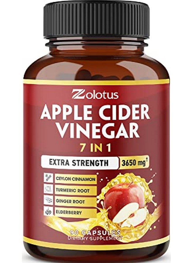 Zolotus 7 In 1 Apple Cider Vinegar Capsules Equivalent To 3650Mg 3 Month Supply With Ceylon Cinnamon Ginger Root Turmeric Elderberry Best Supplement For Digestion Immune  - Image 1