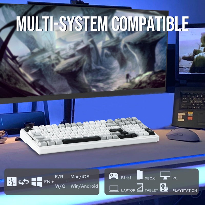 EPOMAKER x AULA F99 Wireless Mechanical Keyboard, Hot Swappable Gasket Custom Gaming Keyboard with Five-Layer Padding, Bluetooth/2.4GHz/USB-C, 8000mAh Battery (White Blue, Whale Sea Switch) - Image 3