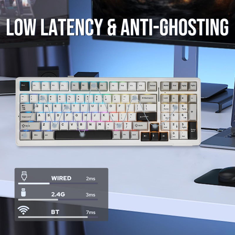 EPOMAKER x AULA F99 Wireless Mechanical Keyboard, Hot Swappable Gasket Custom Gaming Keyboard with Five-Layer Padding, Bluetooth/2.4GHz/USB-C, 8000mAh Battery (White Blue, Whale Sea Switch) - Image 5