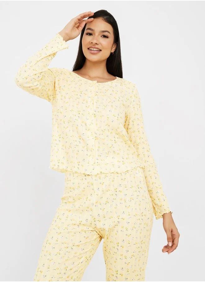 Styli Ditsy Floral Print Shirt and Pyjama Set