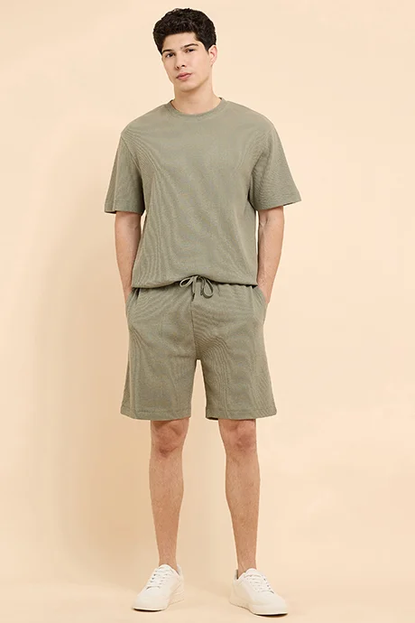 أر أند بي Ribbed T-Shirt with Crew Neck and Short Sleeves