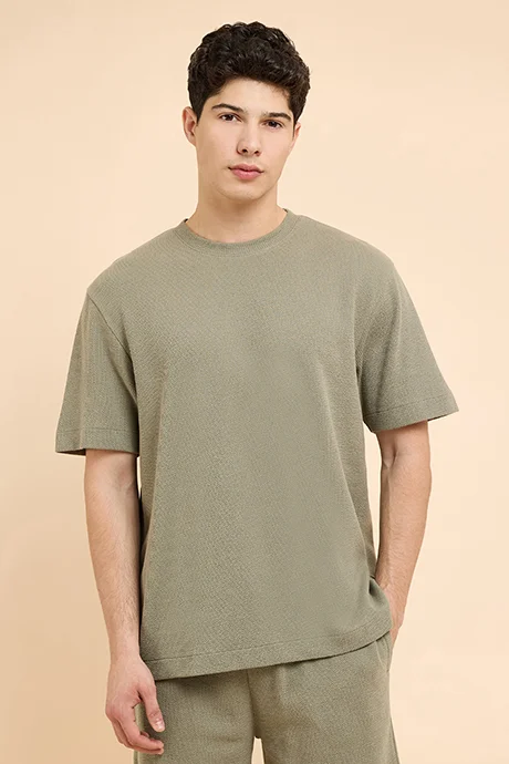 أر أند بي Ribbed T-Shirt with Crew Neck and Short Sleeves