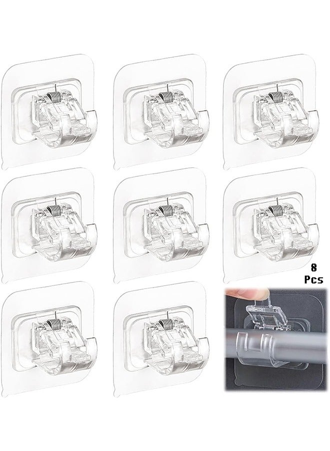 8Pcs Curtain Rod Bracket No Drilling, Self Adhesive Curtain Rod Brackets, Nail Free Adjustable Drapery Towel Holder Fixing Hook for Home Bathroom Kitchen and Hotel Use (Transparent) - Image 1