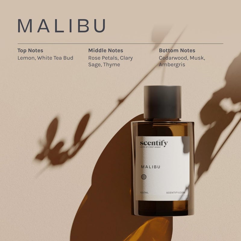 Scentify عطر زيت ماليبو للبخاخات الزيتية من سنتيفي - زيت عطري فاخر بنغمات الليمون والشاي الأبيض والزعتر وخشب الأرز والمسك - عطر بخاخ عطري مريح غير سام وصديق للحيوانات الأليفة 3.4 أونصة - Image 3