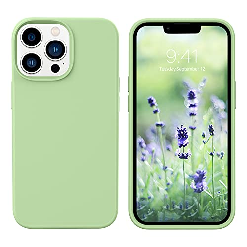 GUAGUA Compatible with iPhone 13 Pro Case 6.1 Inch Liquid Silicone Soft Gel Rubber Slim Thin Microfiber Lining Cushion Texture Cover Shockproof Protective Phone Case for iPhone 13 Pro Matcha Green - Image 1