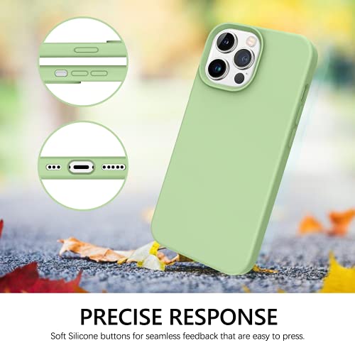 GUAGUA Compatible with iPhone 13 Pro Case 6.1 Inch Liquid Silicone Soft Gel Rubber Slim Thin Microfiber Lining Cushion Texture Cover Shockproof Protective Phone Case for iPhone 13 Pro Matcha Green - Image 5