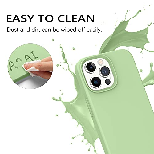 GUAGUA Compatible with iPhone 13 Pro Case 6.1 Inch Liquid Silicone Soft Gel Rubber Slim Thin Microfiber Lining Cushion Texture Cover Shockproof Protective Phone Case for iPhone 13 Pro Matcha Green - Image 3