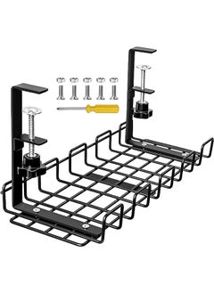 VORDERN Under Desk Cable Management Tray, Super Sturdy Desk Wire Management Organizer,Clamp Install Metal Cord Management Rack,Perfect for Office Home,15.35in Cable Tray Basket  - Image 1
