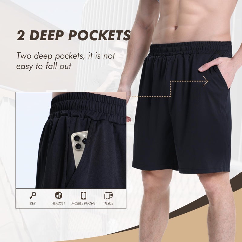 BOOJO 7 Pack Mens Athletic Shorts - Gym Basketball Running Workout Quick Dry Black Shorts with Pockets for Casual Performance - Image 2