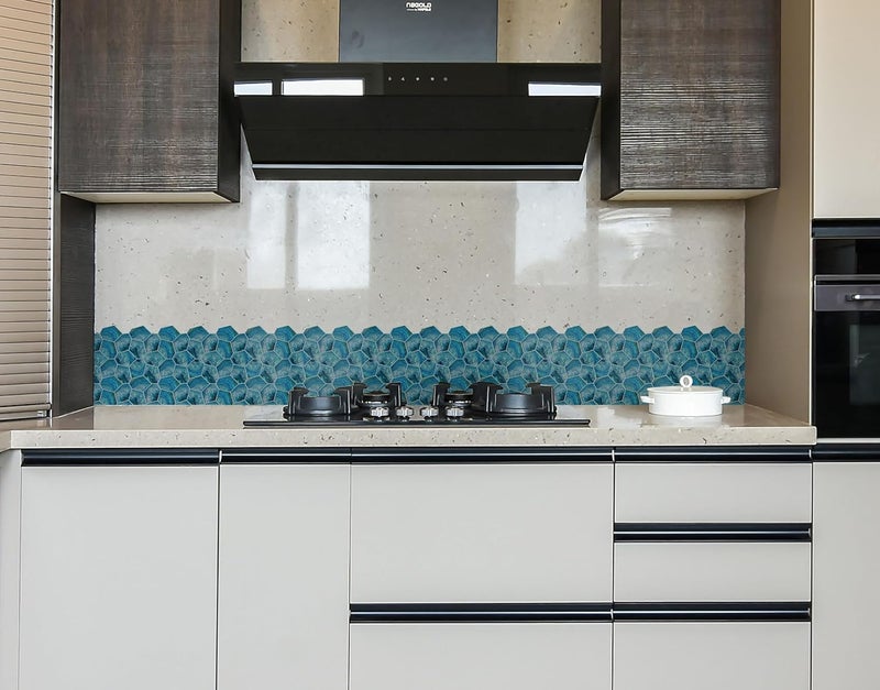 WallDesign Blue Acrylic Shell Tile Sticker - 2ft x 9.75 inch Waterproof Easy Clean Durable Vinyl Decorative Film for Kitchen Counter, Washbasin, Table, Wall, Cupboard-Self-Adhesive - Image 3