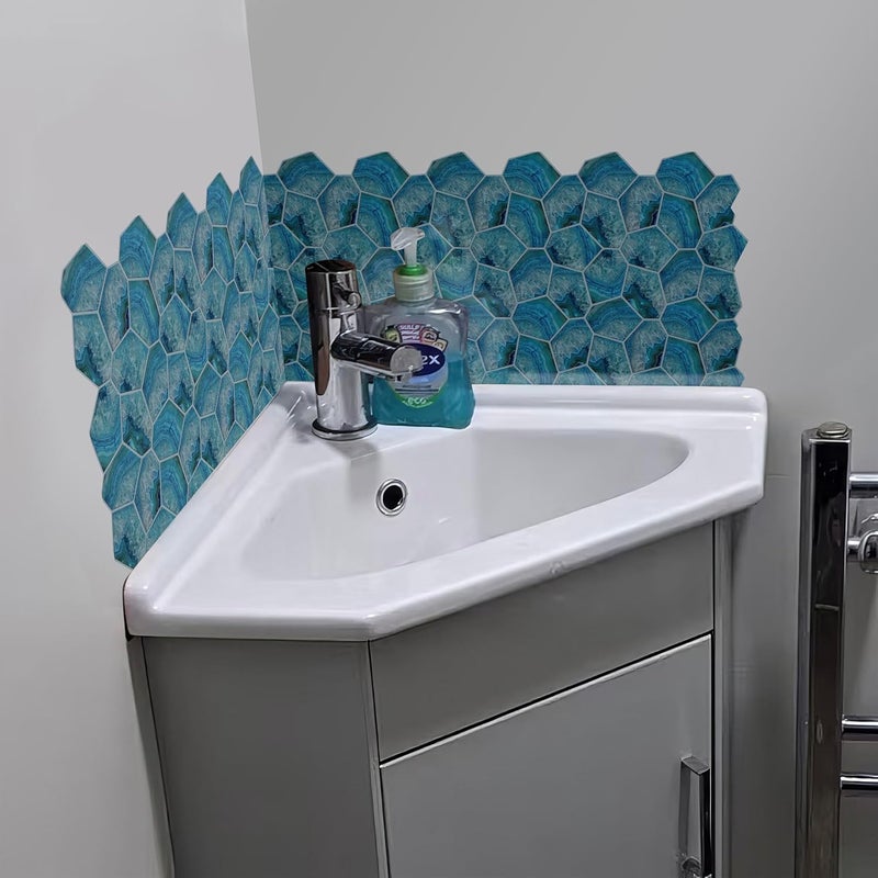 WallDesign Blue Acrylic Shell Tile Sticker - 2ft x 9.75 inch Waterproof Easy Clean Durable Vinyl Decorative Film for Kitchen Counter, Washbasin, Table, Wall, Cupboard-Self-Adhesive - Image 5