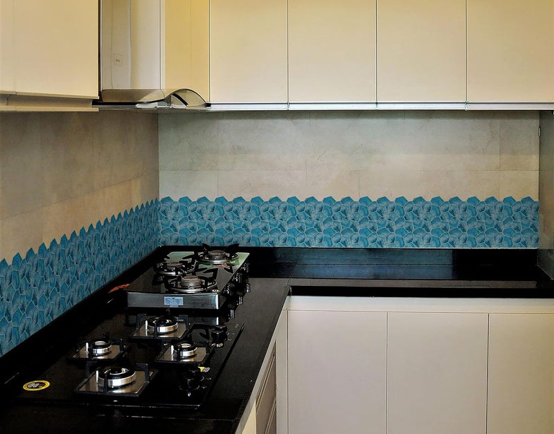 WallDesign Blue Acrylic Shell Tile Sticker - 2ft x 9.75 inch Waterproof Easy Clean Durable Vinyl Decorative Film for Kitchen Counter, Washbasin, Table, Wall, Cupboard-Self-Adhesive - Image 2