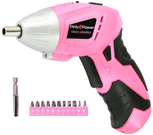 Pink Power Cordless Screwdriver Set - 3.6V Electric Screwdriver Rechargeable Screw Gun Kit - Automatic Mini Pink Drill Set for Women - Portable Small Drill Battery Powered Screwdriver LED Light - Image 1