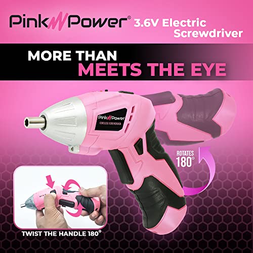 Pink Power Cordless Screwdriver Set - 3.6V Electric Screwdriver Rechargeable Screw Gun Kit - Automatic Mini Pink Drill Set for Women - Portable Small Drill Battery Powered Screwdriver LED Light - Image 4