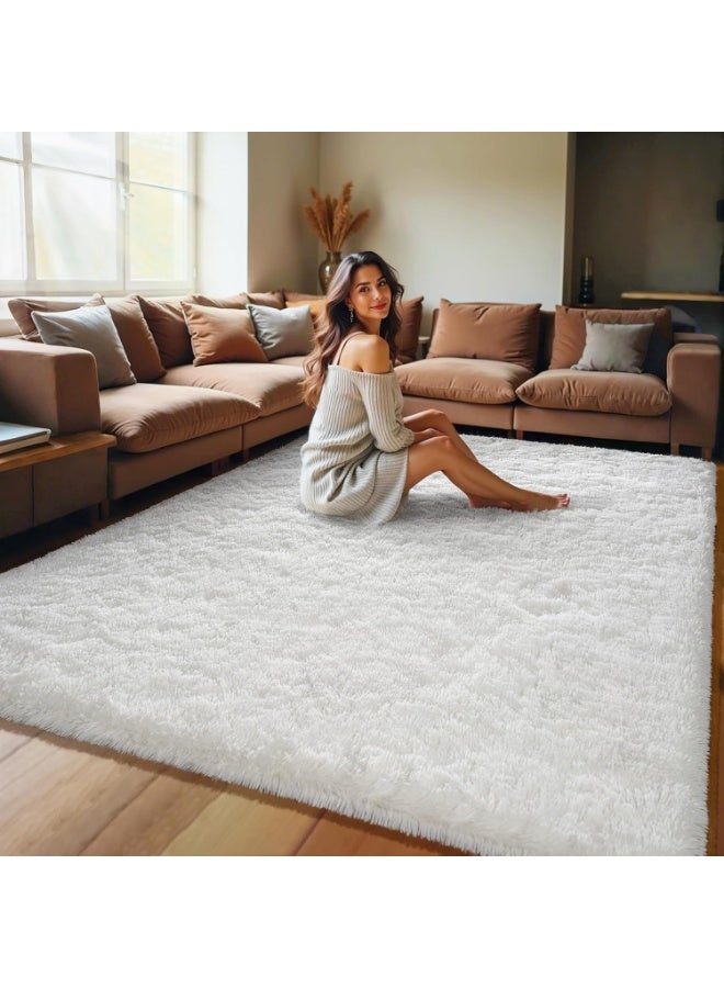 Soofam Luxury Large Area Rug, Cream White Rugs for Living Room 5x7 Fluffy Area Rug Modern Shag Rugs for Bedroom, Super Soft and Comfy Kids Room Rugs, Cute Carpets for Nursery Girls Home Dorm Decor,White - Image 2
