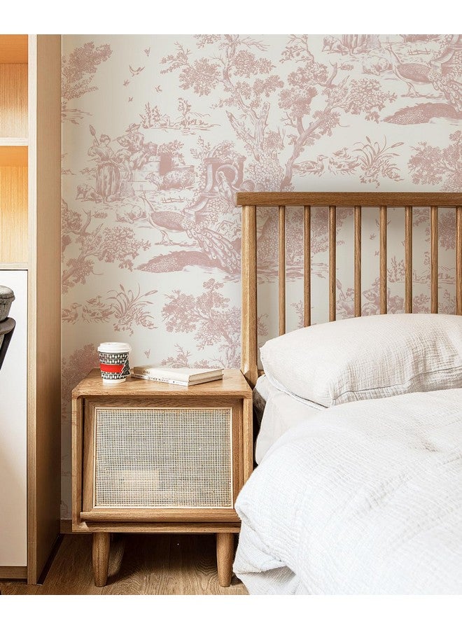 ورق جدران قابل للتقشير والعصا، ورق حائط عتيق أبيض ووردي، ورق حائط ذاتي اللصق قابل للإزالة لغرفة النوم والحمام، ورق اتصال للجدران يغطي 16 بوصة × 78.7 بوصة - Image 1