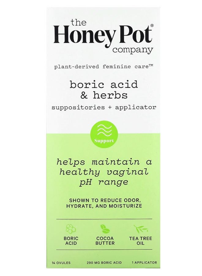 the Honey Pot company Boric Acid & Herbs  290 Mg  14 count