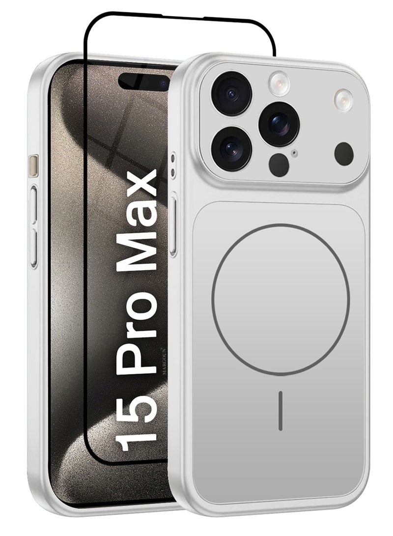 MARGOUN 2 Pack Converter Case for iPhone 15 Pro Max to 17 Pro Max, One Case One 3D Screen Protector, Compatible with Magnetic Charger, Hard TPU Material, Slim Protective Cover with Camera Guard, Shockproof Frame - Silver - Image 1