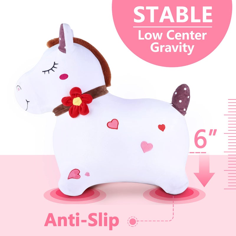 iPlay, iLearn Bouncy Pals White Hopping Horse, Inflatable Bouncing Animal Hopper Toy W/Pump, Plush Ride on Bouncer, Indoor Outdoor Birthday Gifts for 18 24 Month 2 3 4 5 Year Old Toddler Kid Boy Girl - Image 5