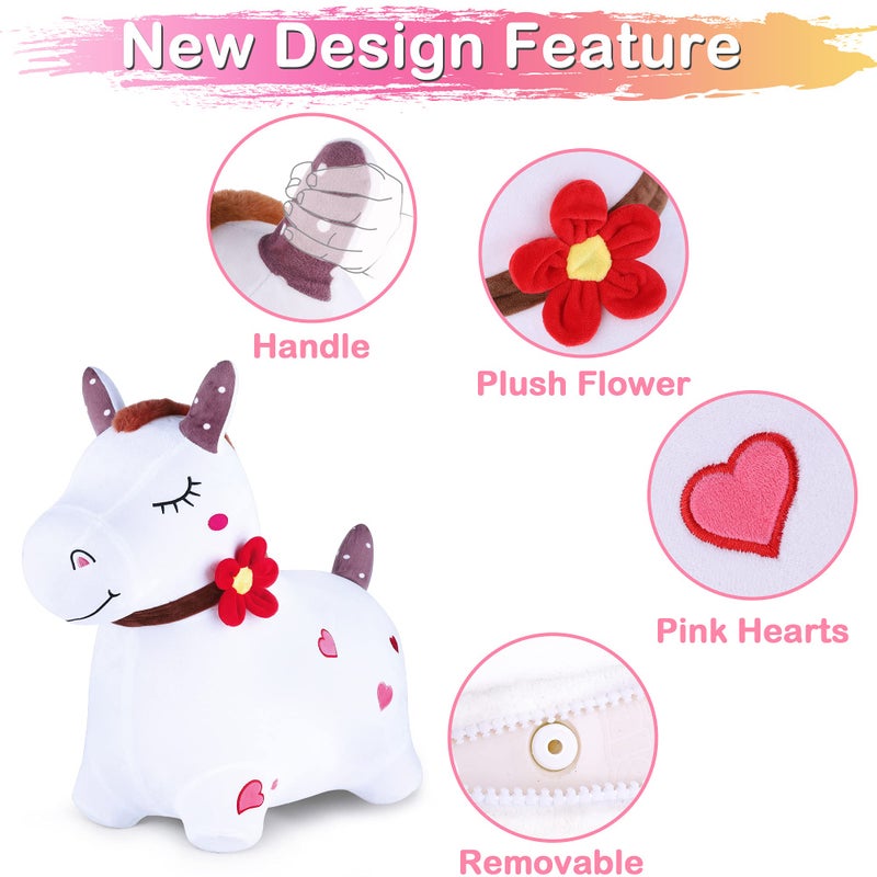 iPlay, iLearn Bouncy Pals White Hopping Horse, Inflatable Bouncing Animal Hopper Toy W/Pump, Plush Ride on Bouncer, Indoor Outdoor Birthday Gifts for 18 24 Month 2 3 4 5 Year Old Toddler Kid Boy Girl - Image 3