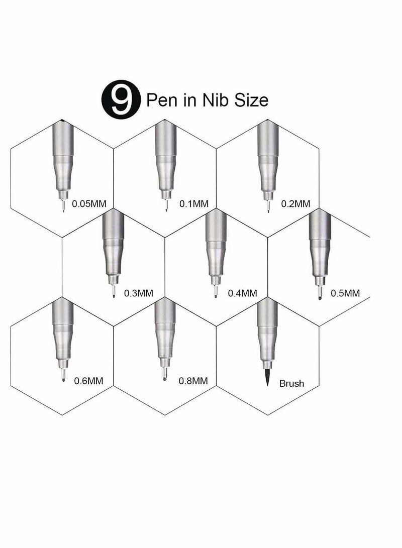 Y&D Fineliner Pens, Cozy 9 Pack Black Pigment Liner Micro Drawing Different Nib Sizes with Anti-Bleed for Sketching Drafting Office Documents Comic Manga Scrapbooking - Image 3