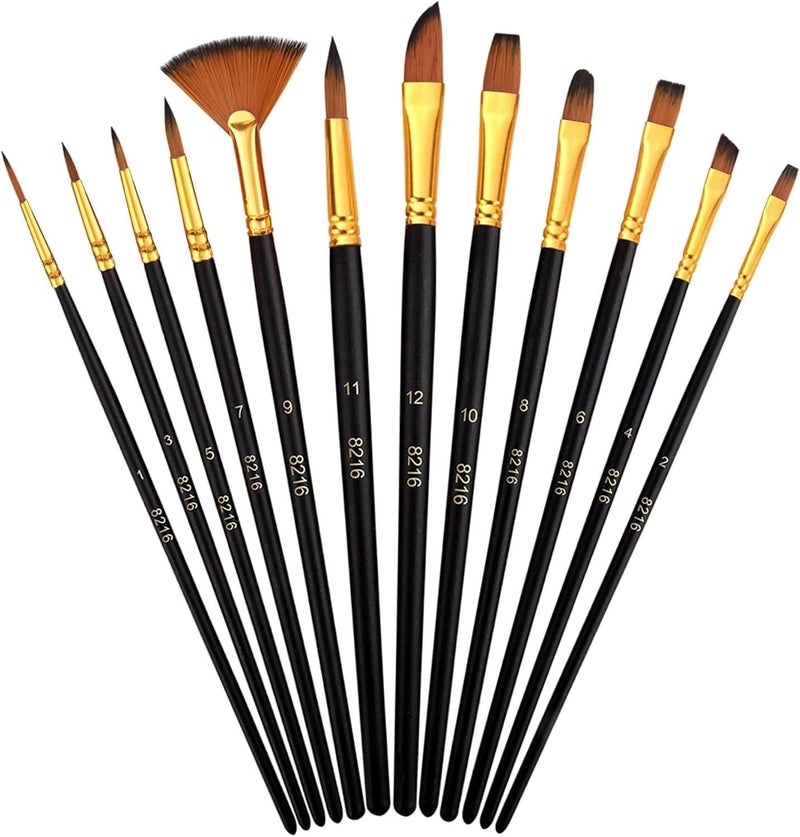 FREEDY Craft Painting Brushes Set of 12 Professional Round Pointed Tip Nylon Hair Artist Acrylic Paint Brush for Acrylic/Watercolor/Oil Painting 15 - Image 1