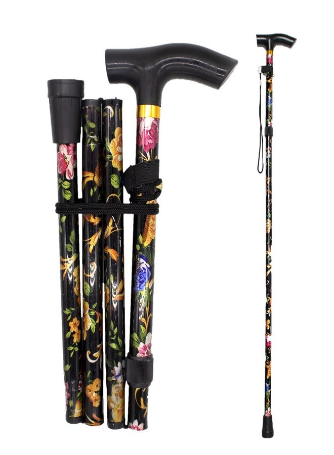Walking Cane-Folding Cane,Adjustable Colorful Walking Stick for Men & Women with Comfortable T-Handle,Collapsible, Lightweight, Portable Hand Walking Stick (Black Print) - Image 1