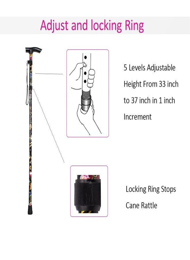 Walking Cane-Folding Cane,Adjustable Colorful Walking Stick for Men & Women with Comfortable T-Handle,Collapsible, Lightweight, Portable Hand Walking Stick (Black Print) - Image 3