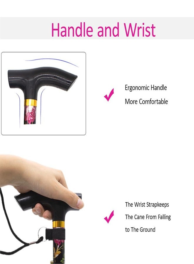 Walking Cane-Folding Cane,Adjustable Colorful Walking Stick for Men & Women with Comfortable T-Handle,Collapsible, Lightweight, Portable Hand Walking Stick (Black Print) - Image 2