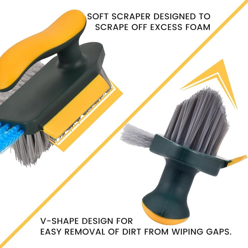 KBZONE Tile Grout Cleaner Brush, 4 in 1 with Squeegee, Multifunctional V-Shape Gap Scrub Brush Crevice for Floor, Corner, Window, Sink, Plastic, Green - Image 3