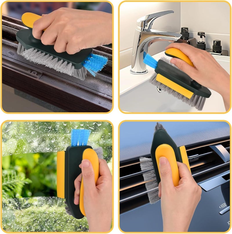 KBZONE Tile Grout Cleaner Brush, 4 in 1 with Squeegee, Multifunctional V-Shape Gap Scrub Brush Crevice for Floor, Corner, Window, Sink, Plastic, Green - Image 5