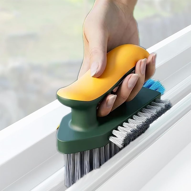 KBZONE Tile Grout Cleaner Brush, 4 in 1 with Squeegee, Multifunctional V-Shape Gap Scrub Brush Crevice for Floor, Corner, Window, Sink, Plastic, Green - Image 1