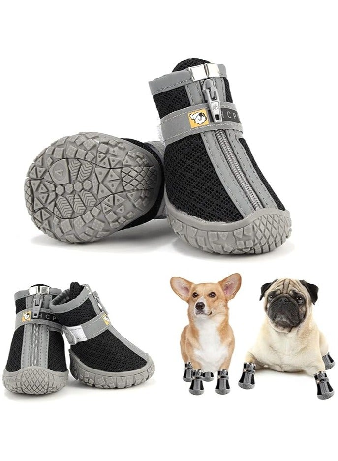 erorex Dog Shoes, 4 Pcs Size 1 Anti-Slip Breathable Waterproof Dog Booties, Boot Paw Protector for Small Dog, Dog Hiking Shoes with Reflective Adjustable Strap Zipper, Puppy Shoe for Hot Pavement Winter Snow - Image 1