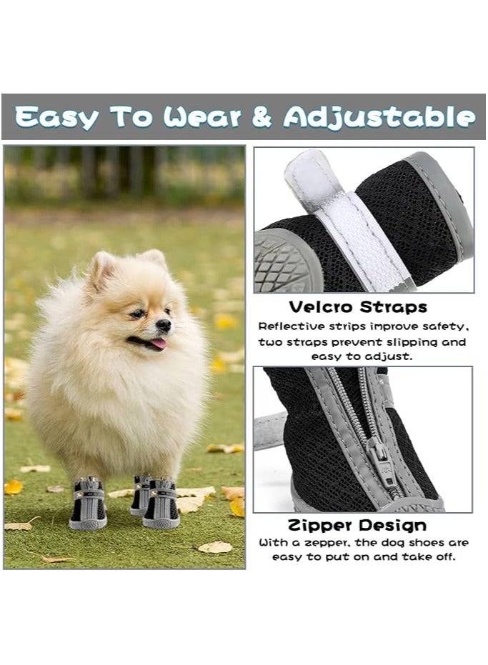 erorex Dog Shoes, 4 Pcs Size 1 Anti-Slip Breathable Waterproof Dog Booties, Boot Paw Protector for Small Dog, Dog Hiking Shoes with Reflective Adjustable Strap Zipper, Puppy Shoe for Hot Pavement Winter Snow - Image 2