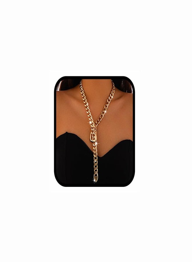 Gangel Statement Chain Necklace Chunky Gold Plated Choker Necklace Punk Cuban Link Chain Rave Party Wide Necklaces Jewelry for Women - Image 1