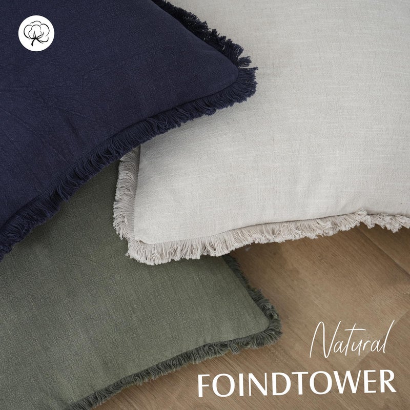 Foindtower Set of 2 Decorative Linen Fringe Throw Pillow Covers Cozy Farmhouse Boho Cushion Cover with Tassels Soft Accent Pillowcase for Couch Sofa Bed Living Room Home Decor 20Ã—20 Inch Olive Green - Image 4