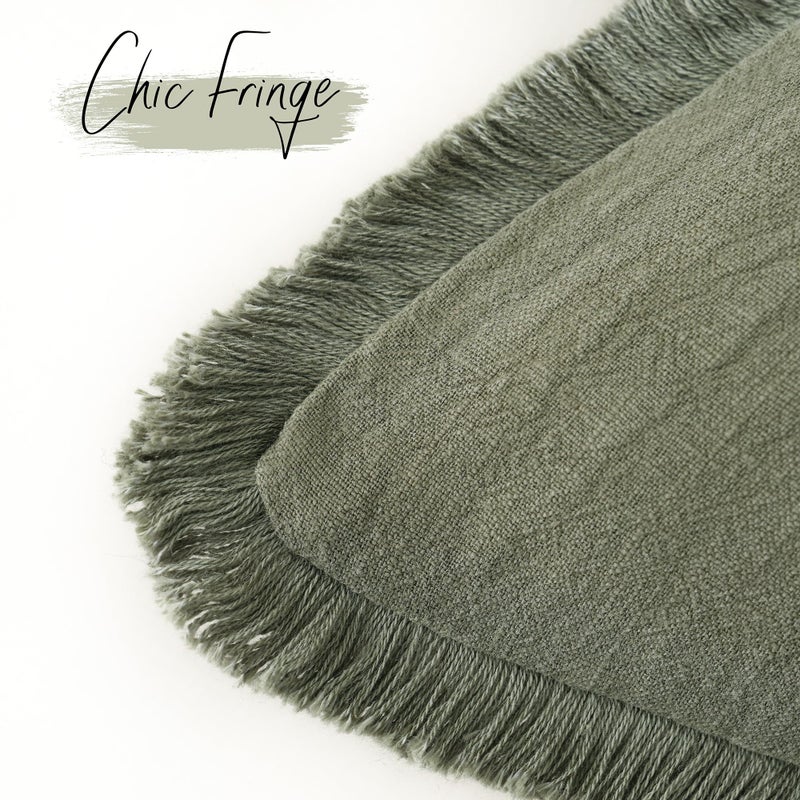Foindtower Set of 2 Decorative Linen Fringe Throw Pillow Covers Cozy Farmhouse Boho Cushion Cover with Tassels Soft Accent Pillowcase for Couch Sofa Bed Living Room Home Decor 20Ã—20 Inch Olive Green - Image 3