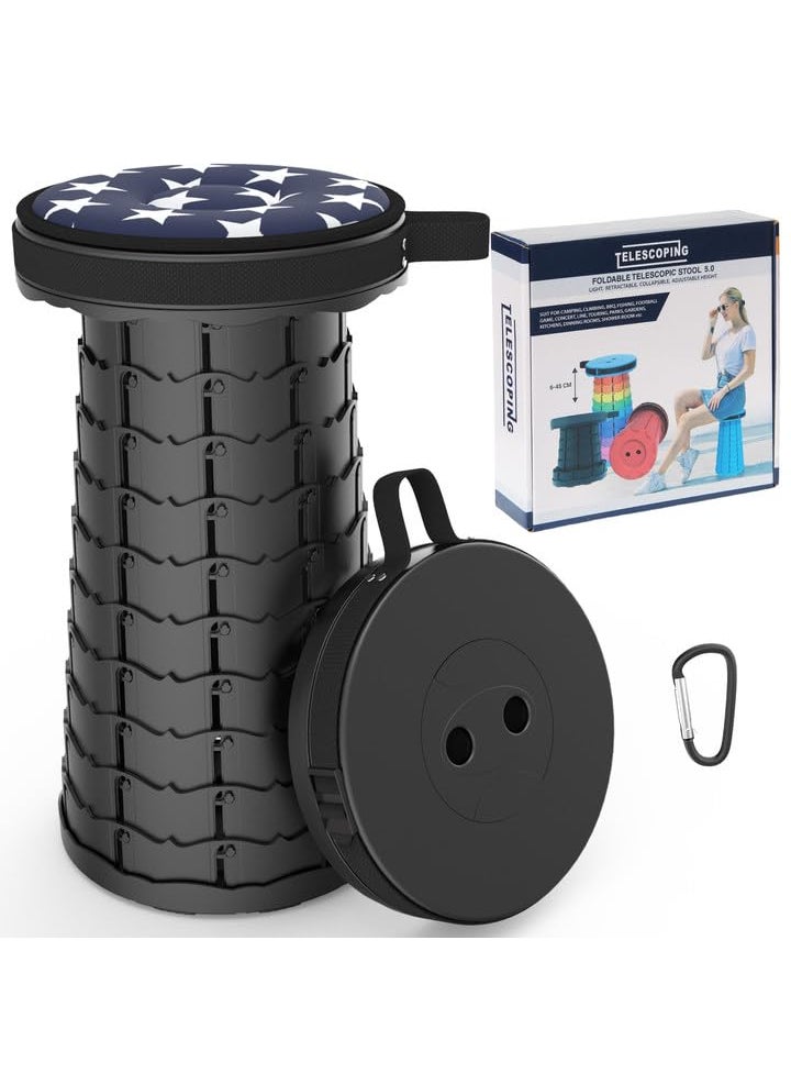 ALEVMOOM ALEVMOOM Telescoping Stool with Cushion Collapsible Retractable More Sturdy Capacity 440Ib Portable Camping Adjustable Folding Stool for Garden Fishing Hiking Mountain BBQ 