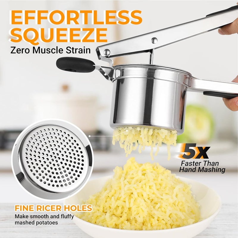 Amroicus Potato Ricer Stainless Steel, Large Potato Masher 15oz, Heavy Duty Ricer Kitchen Tool for Perfect Mashed Potatoes, Potato Press and Mash Kitchen Gadget, Spaetzle Maker for Noodle - Image 3