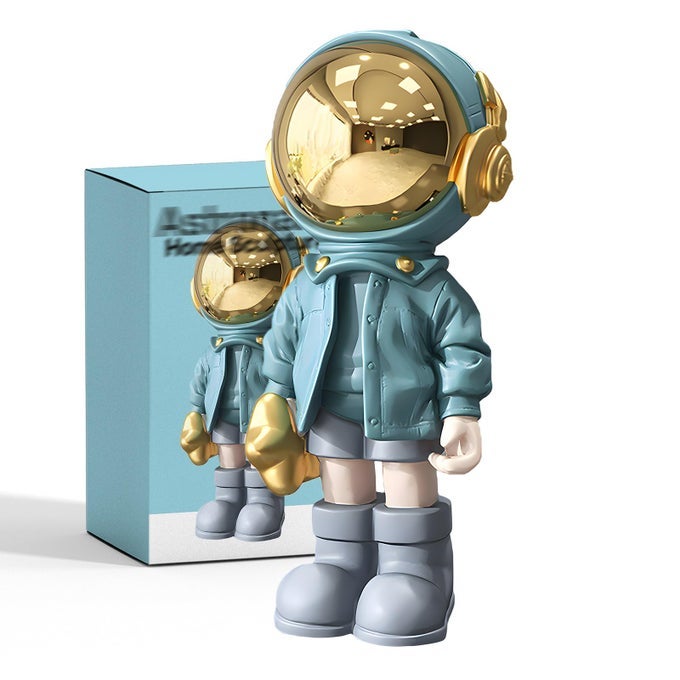 FIGURINE STATUE ASTRONAUT SCULPTURE SPACEMAN DECORSCULPTURE FOR HOME DECORARTS BLUE SHELF DECORATIONCOOL METAL MASK TABLE DECORLARGE SPACEMAN FIGURE ORNAMENT
