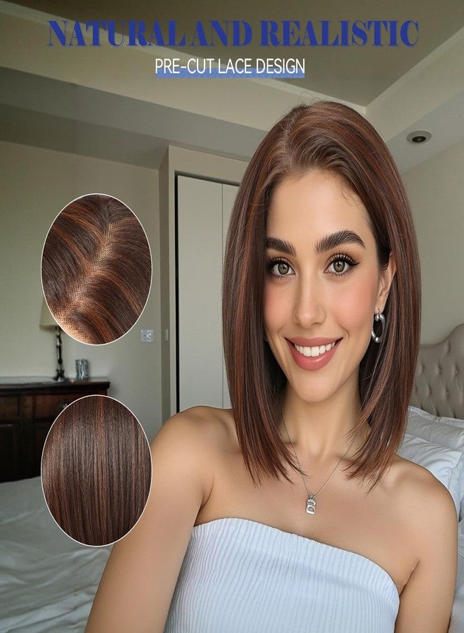 هير كيوب باروكة شعر صناعية أمامية من الدانتيل من هيركيوب، مقاس 13×6، لون بني 10 بوصات مع خصلات، قصة بوب، كثافة طبيعية، خط شعر طبيعي، ناعمة، بدون غراء، مناسبة للاستخدام اليومي للنساء - Image 5